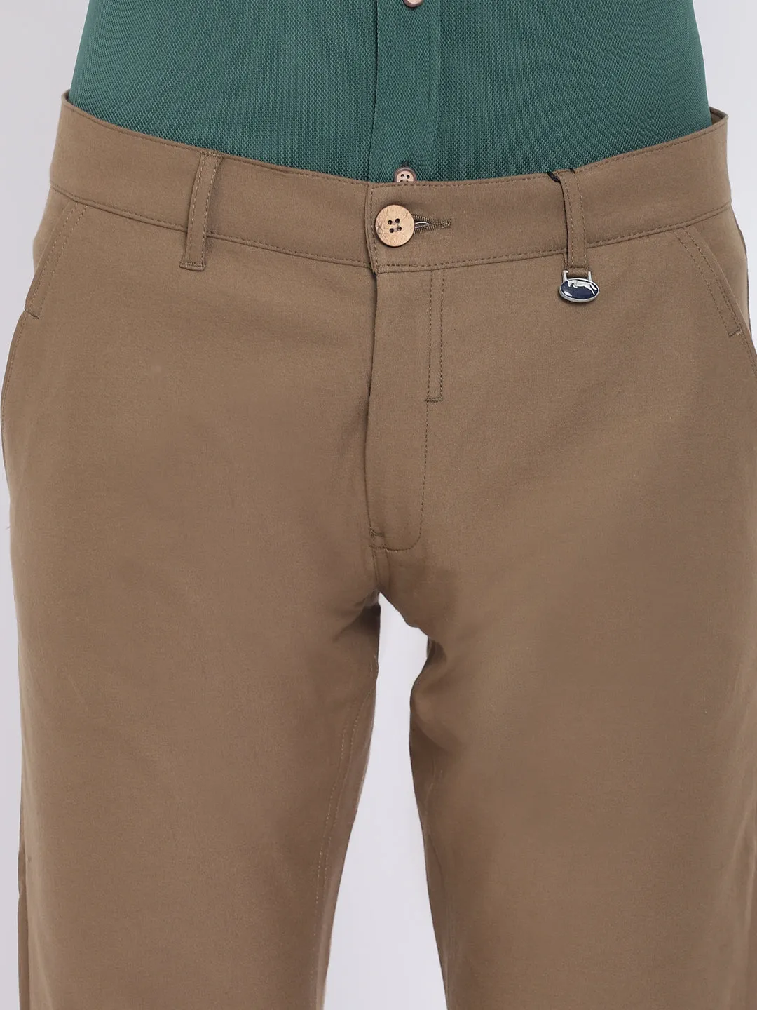 Men Casual Solid Olive Chinos