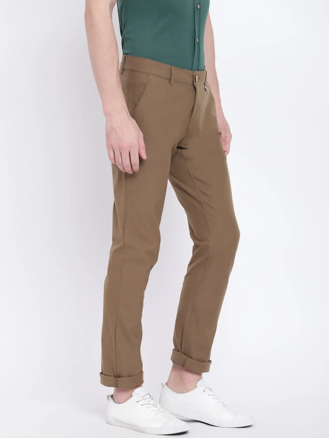 Men Casual Solid Olive Chinos