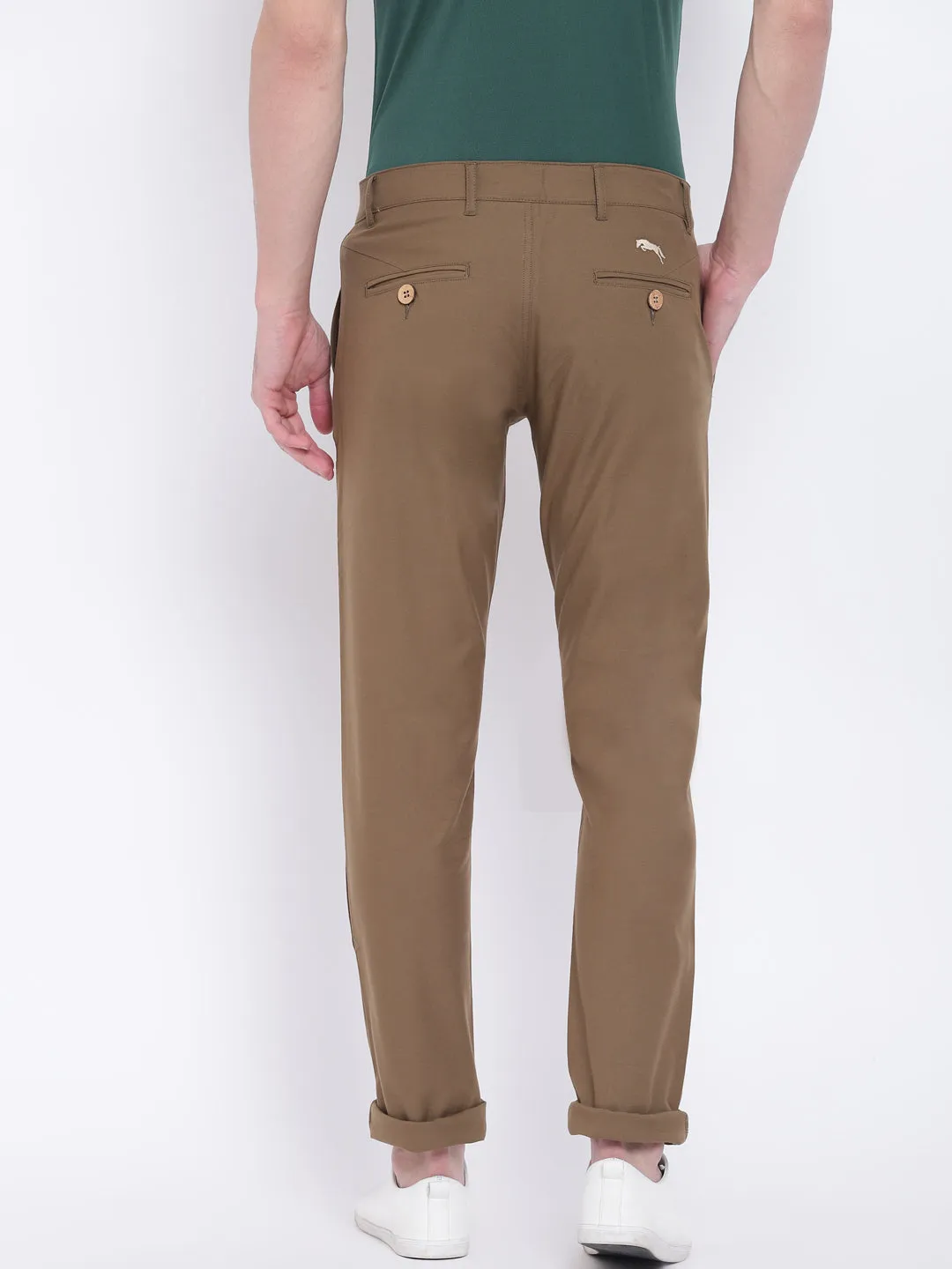 Men Casual Solid Olive Chinos