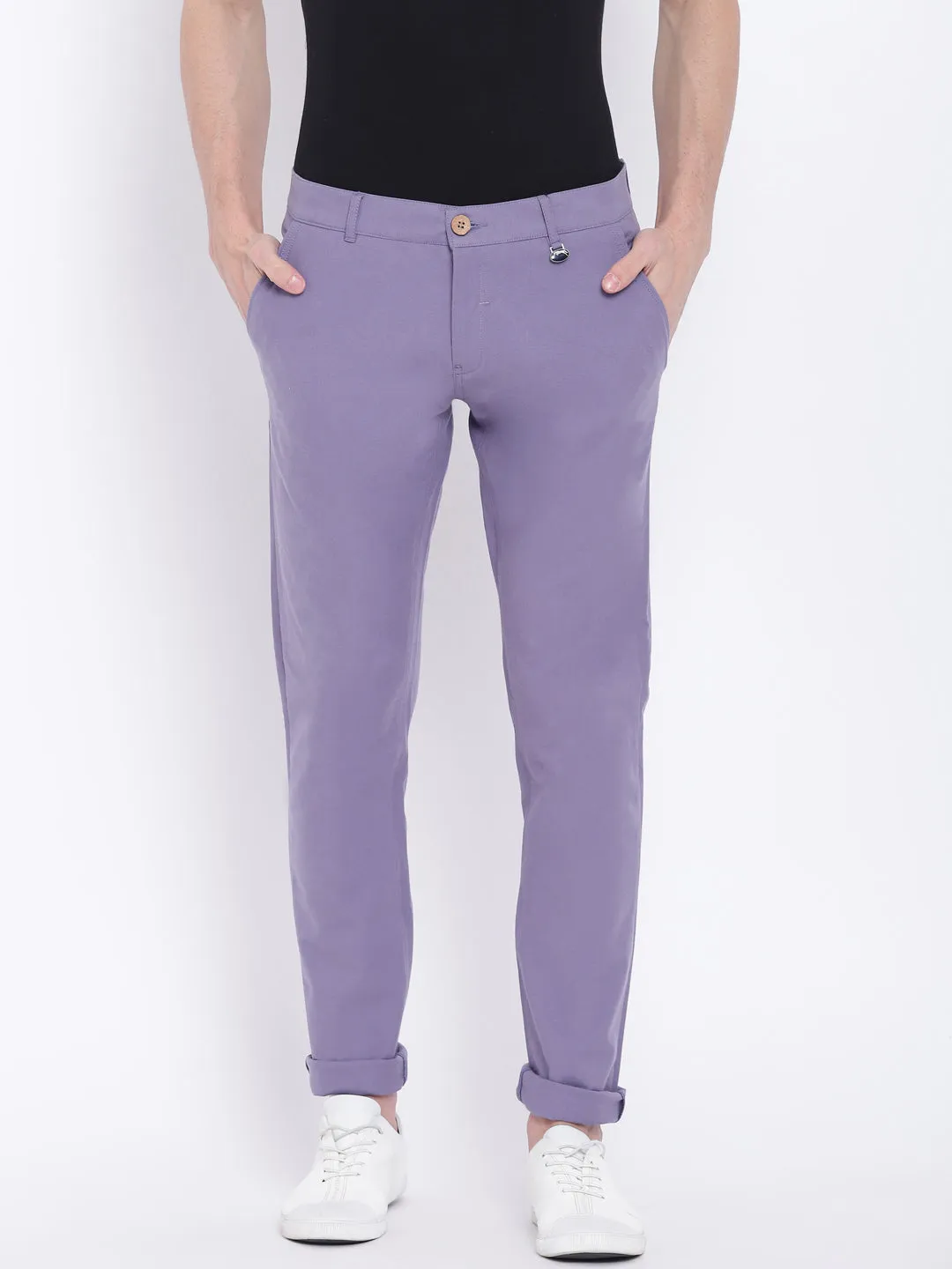 Men Casual Solid Purple Chinos