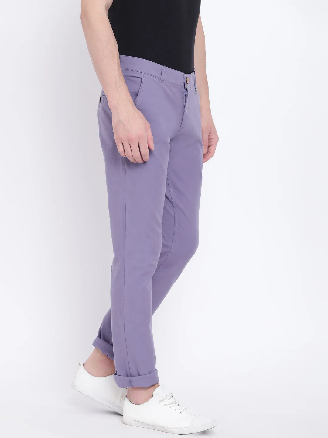 Men Casual Solid Purple Chinos