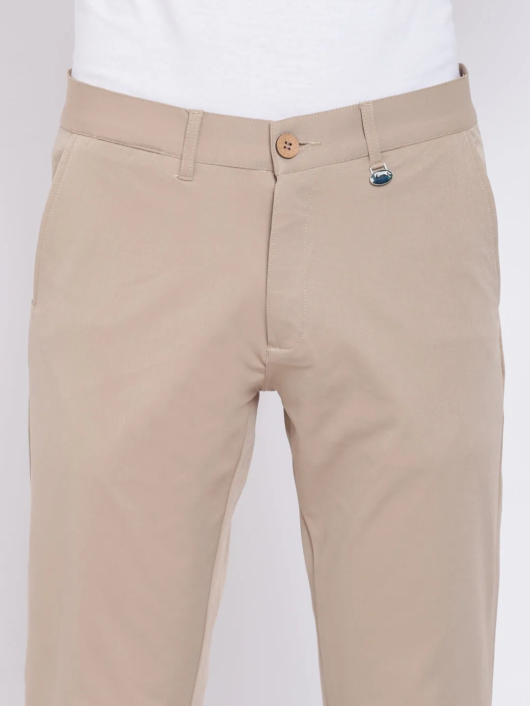 Men Casual Solid Tan Chinos