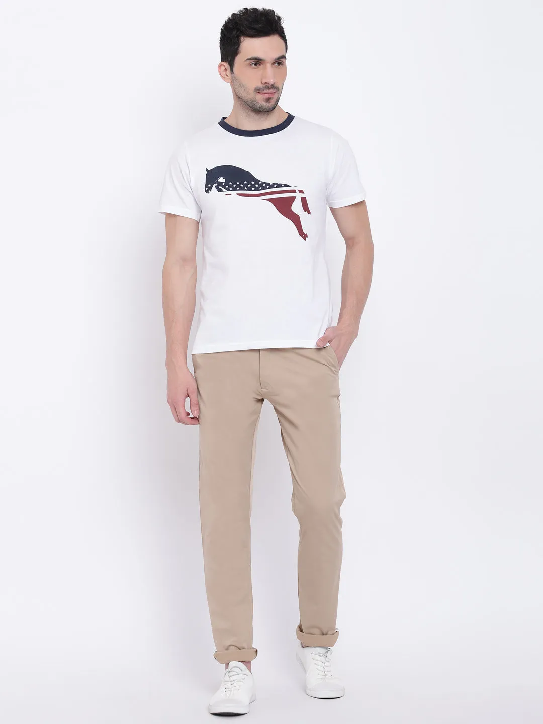 Men Casual Solid Tan Chinos