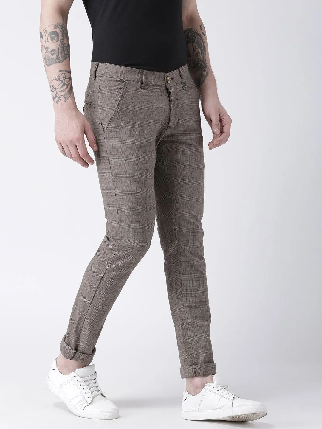 Men Grey Slim Fit Checked Chinos