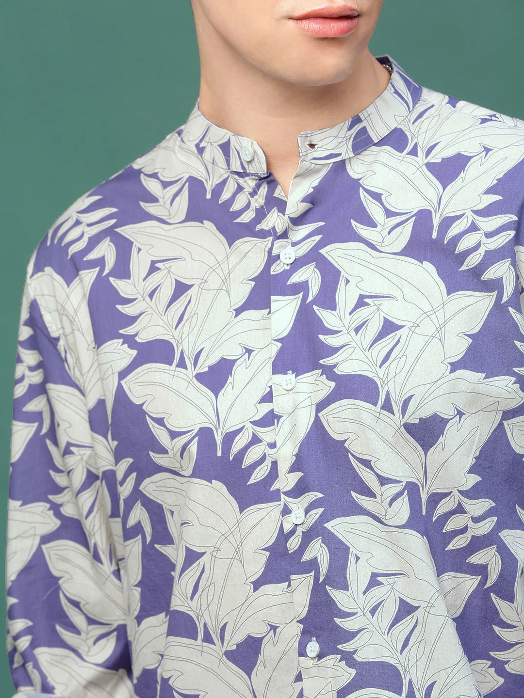 Men Violet Floral Slim Fit Shirt