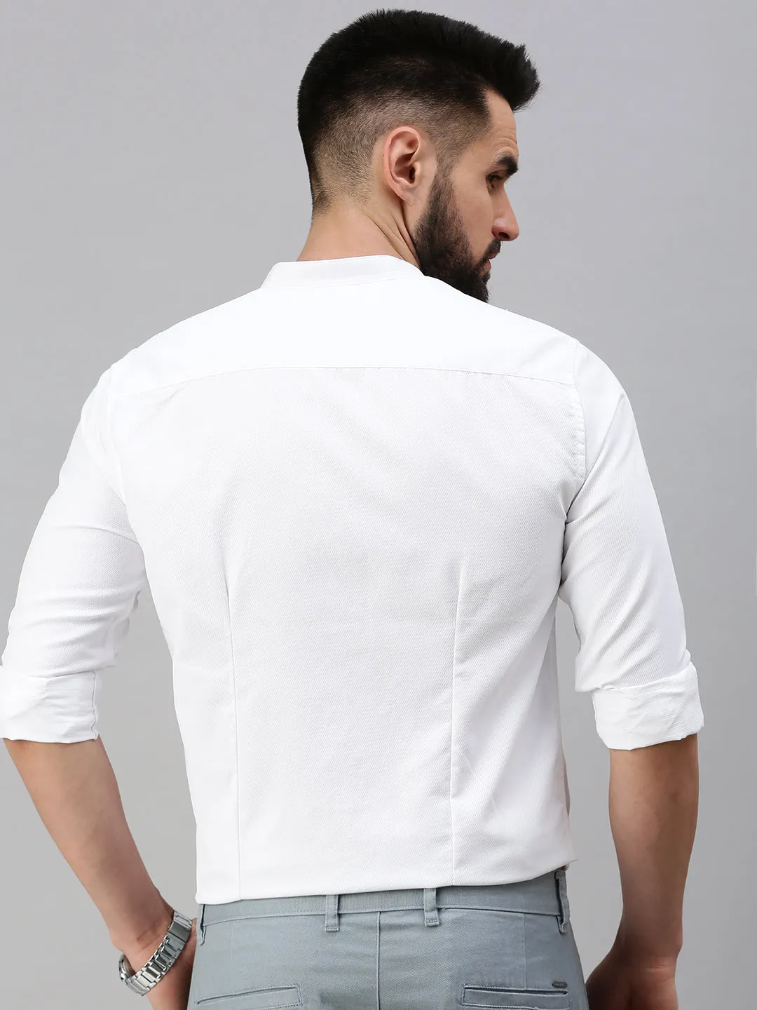 Men White Self Design Casual Shirt