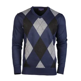 Men's Argyle Ballantrae V-Neck Jumper Sweater Turquoise