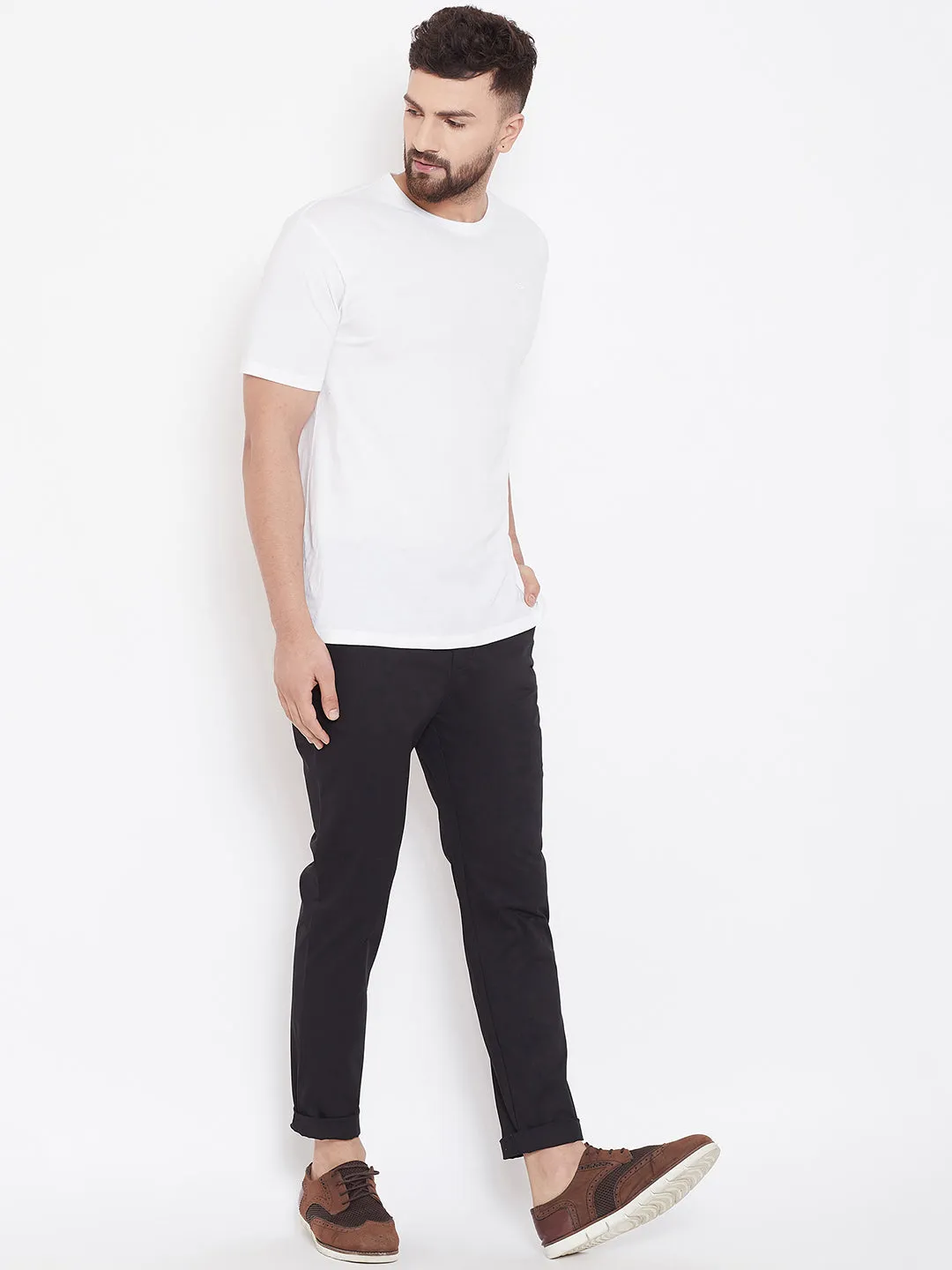 Men's Black Stretch Washed Casual Tailored Fit Chinos