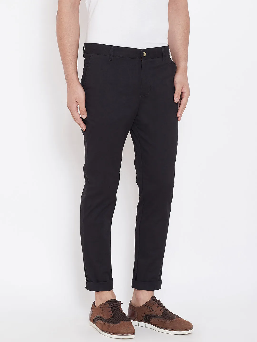 Men's Black Stretch Washed Casual Tailored Fit Chinos