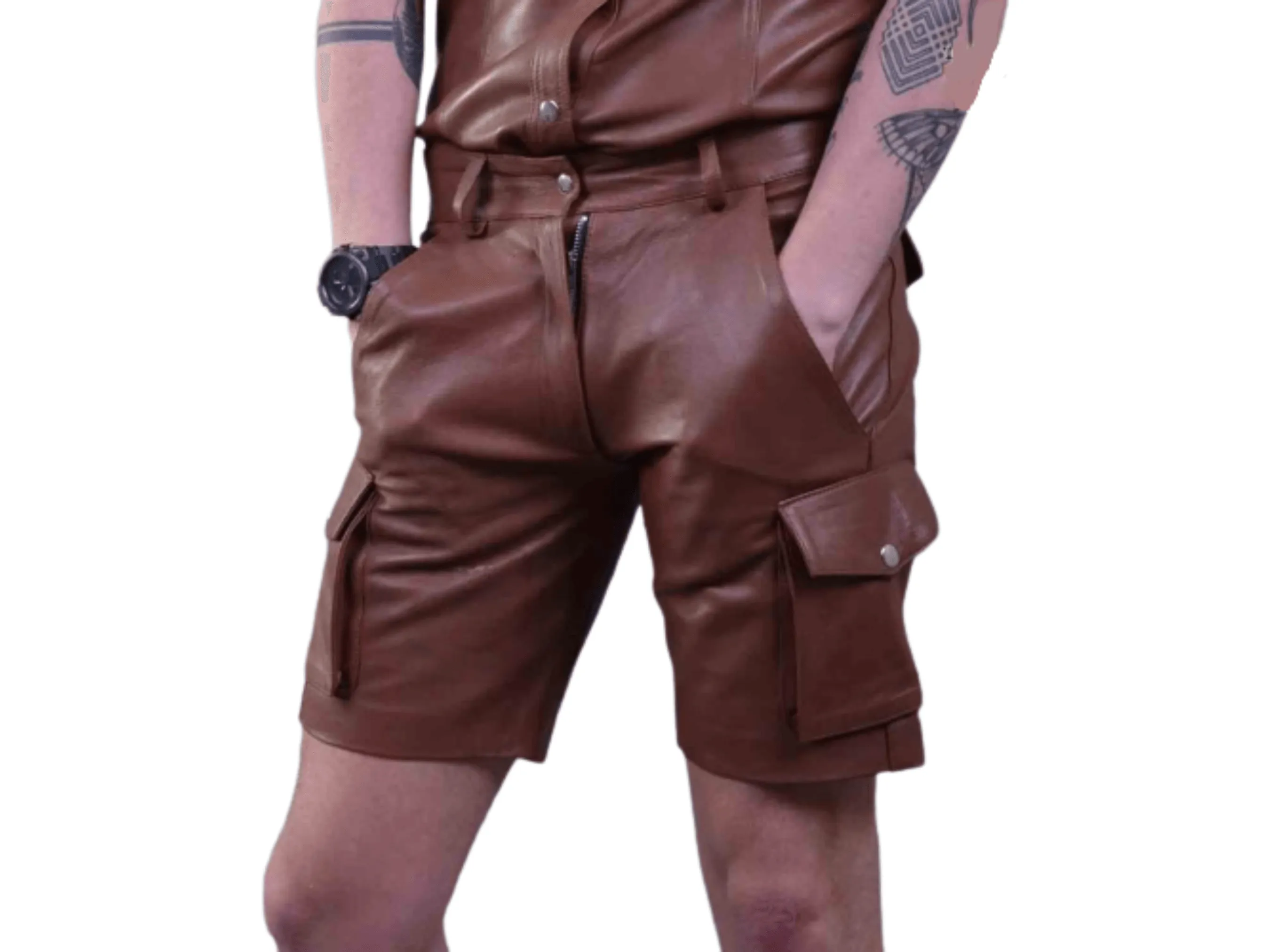 Mens Brown Leather Shorts