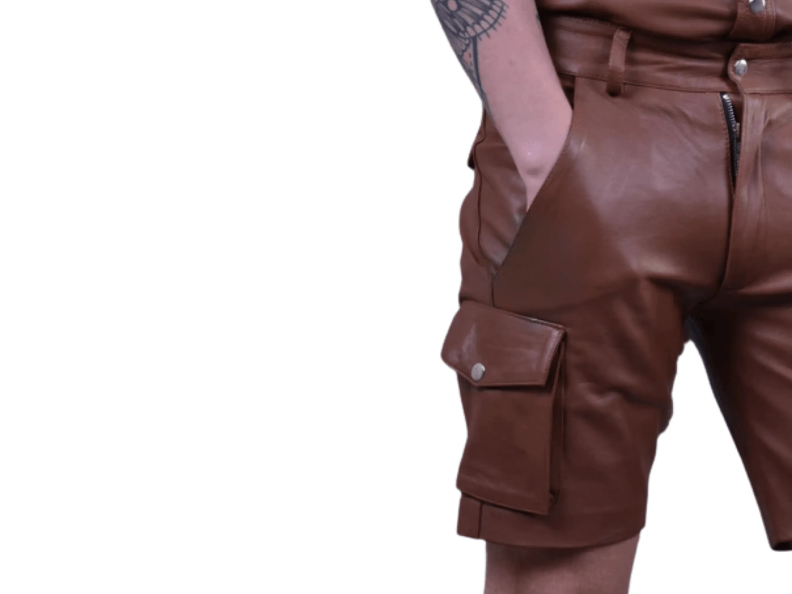 Mens Brown Leather Shorts