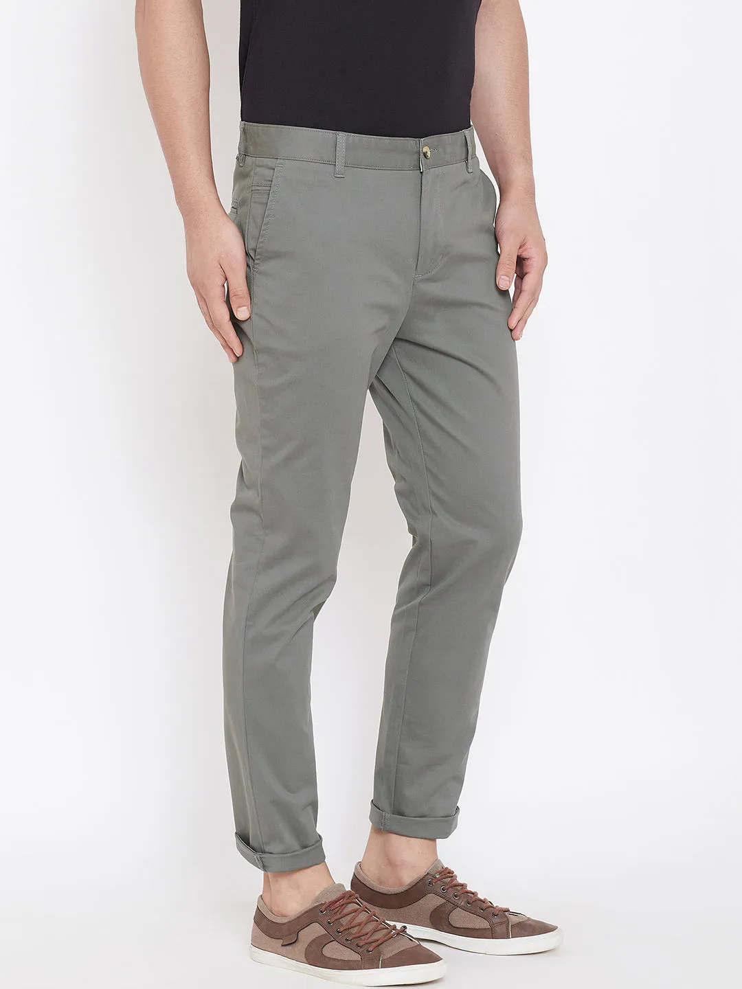 Men's Charcoal Stretch Washed Casual Tailored Fit Chinos