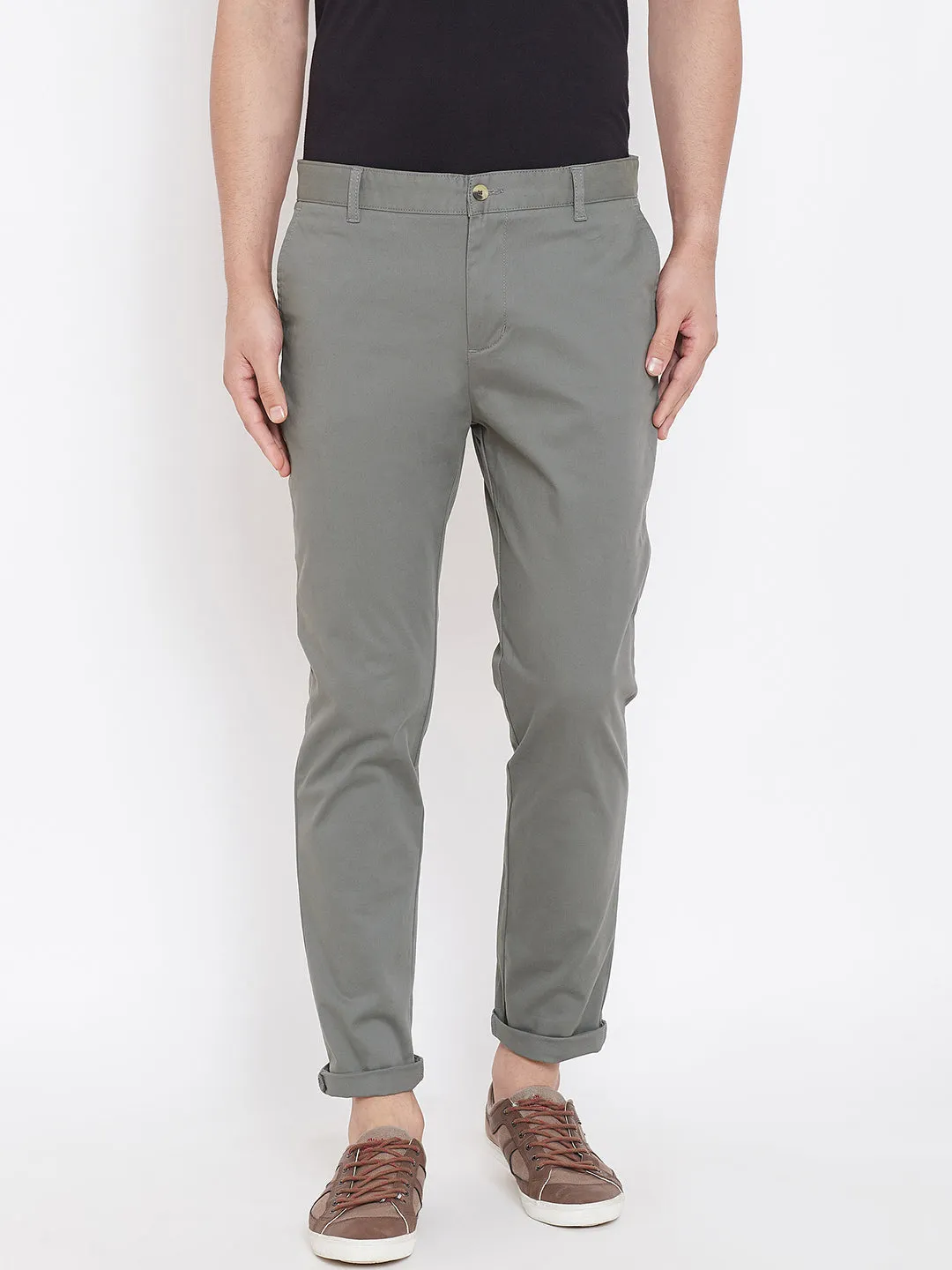 Men's Charcoal Stretch Washed Casual Tailored Fit Chinos