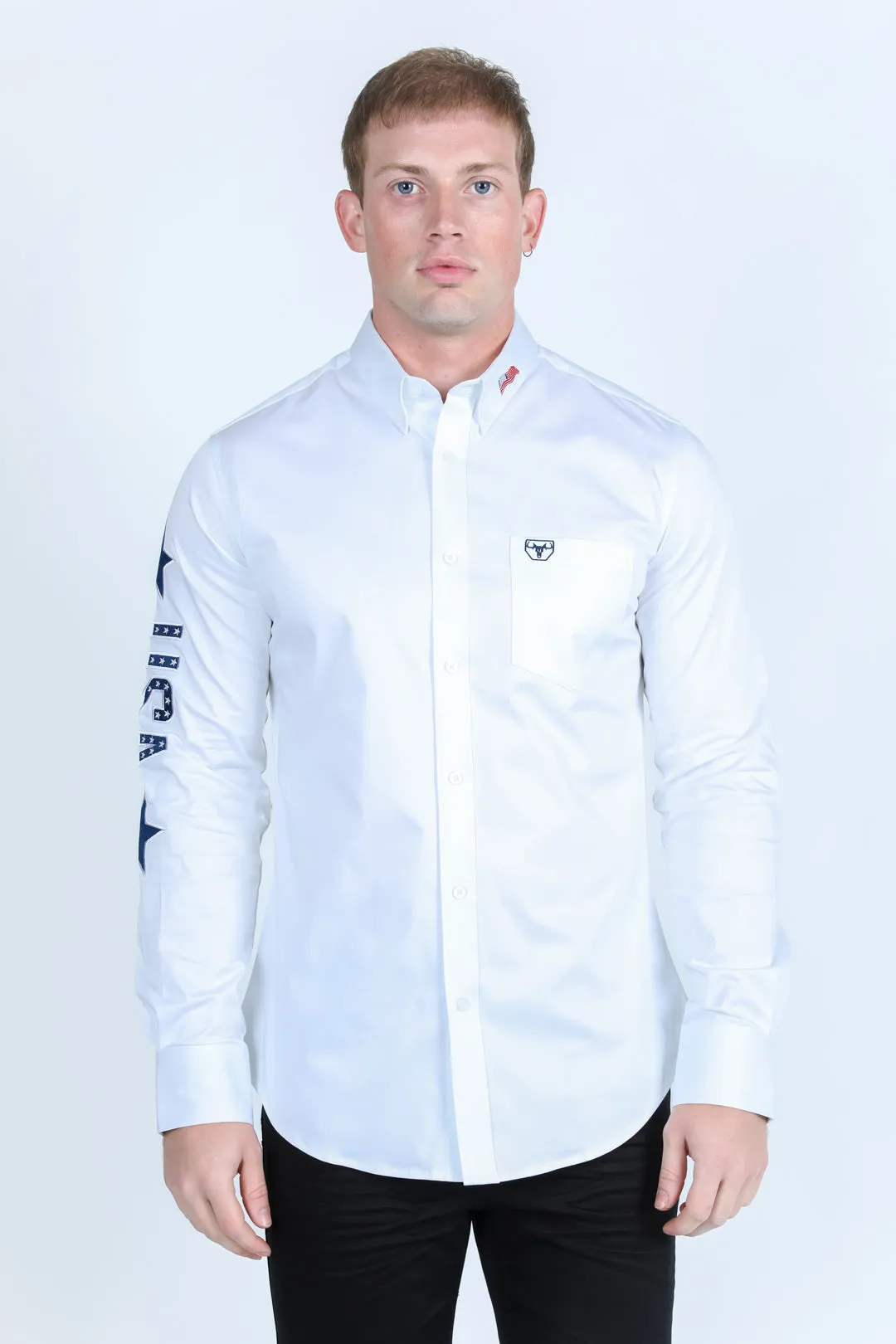 Mens Cotton Modern Fit Stretch USA Embroidery Shirt