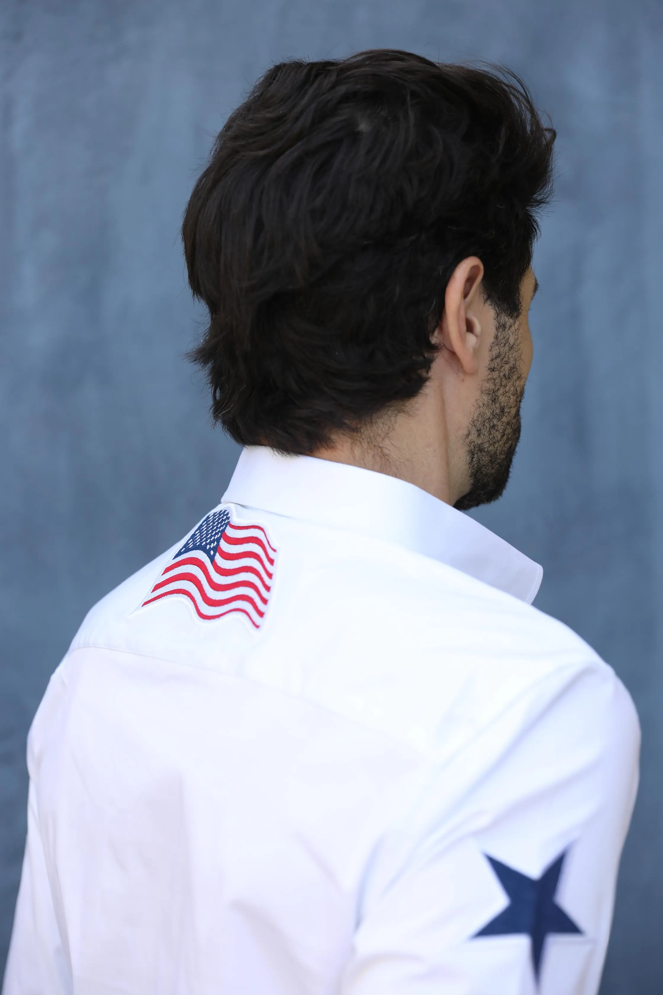 Mens Cotton Modern Fit Stretch USA Embroidery Shirt