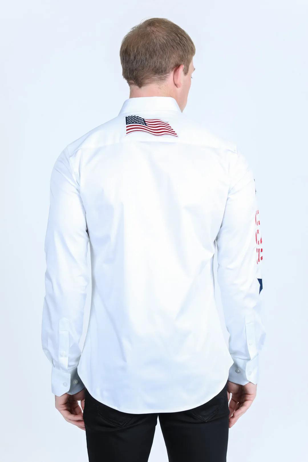 Mens Cotton Modern Fit Stretch USA Embroidery Shirt