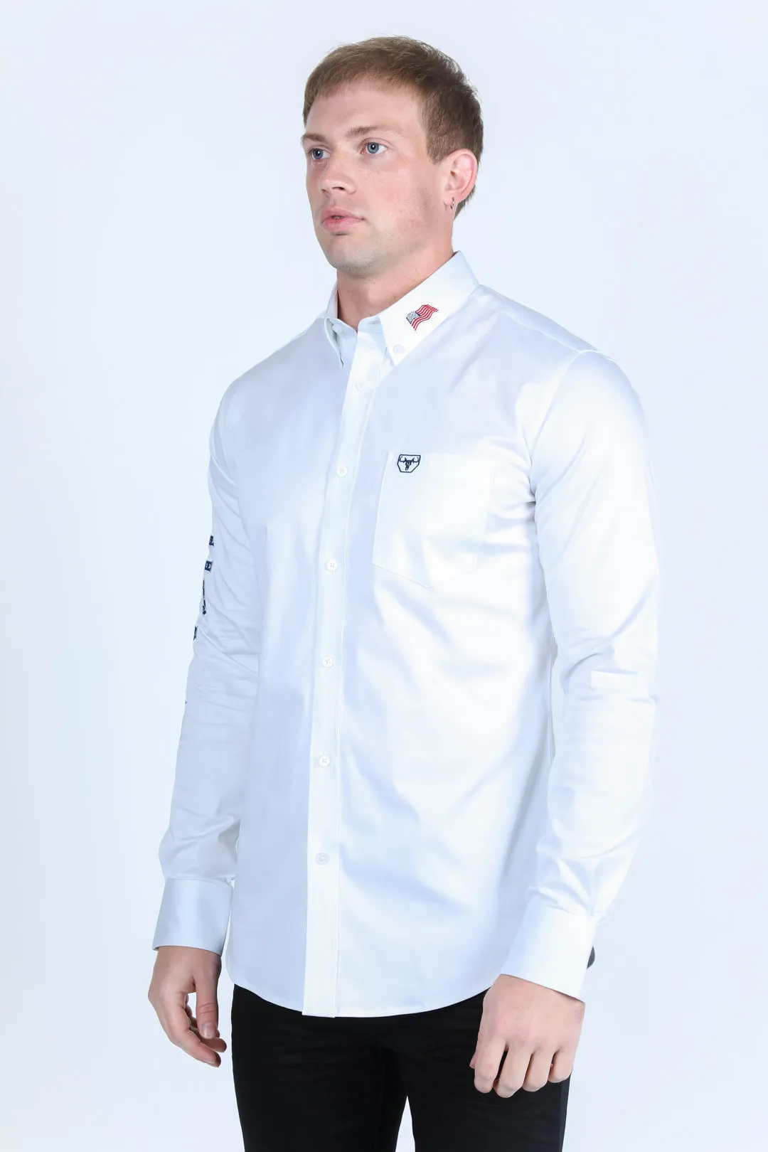 Mens Cotton Modern Fit Stretch USA Embroidery Shirt