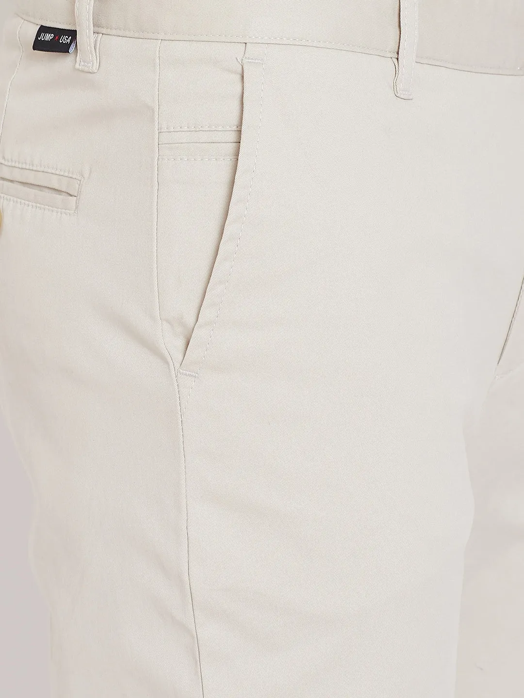 Men's Cream Stretch Washed Casual Tailored Fit Chinos