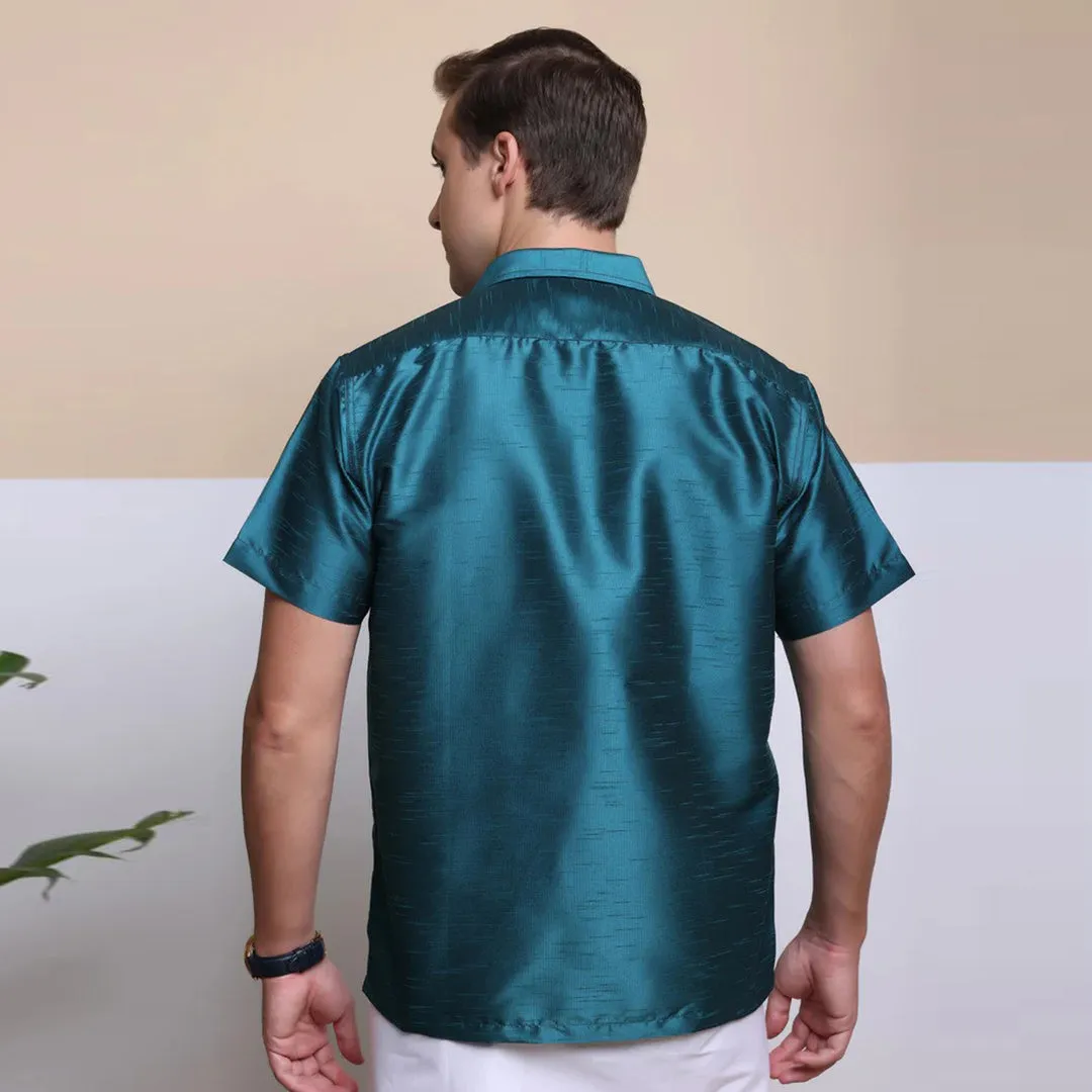 Men's Ethnic Wear Silk Shirt (Cyan)