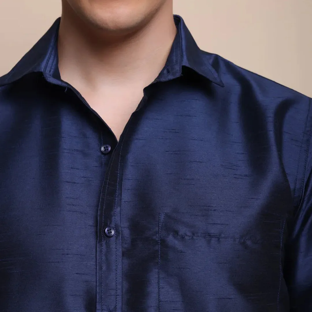 Men's Ethnic Wear Silk Shirt (Navy Blue)