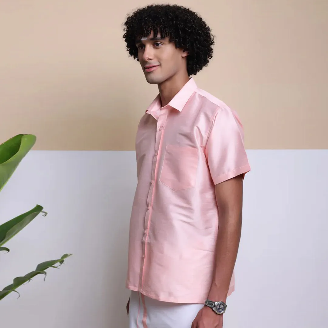 Men's Ethnic Wear Silk Shirt (Pink)