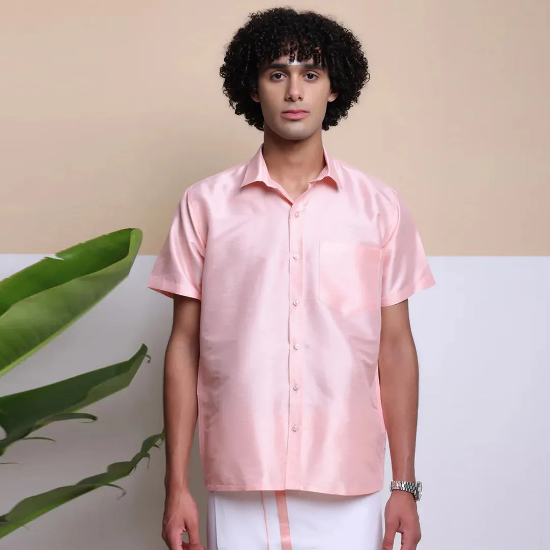 Men's Ethnic Wear Silk Shirt (Pink)