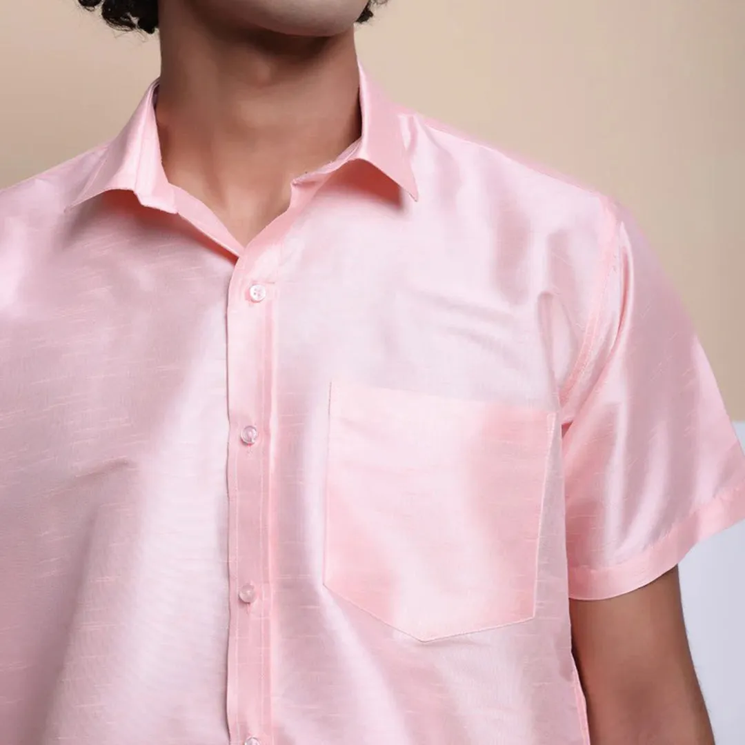 Men's Ethnic Wear Silk Shirt (Pink)