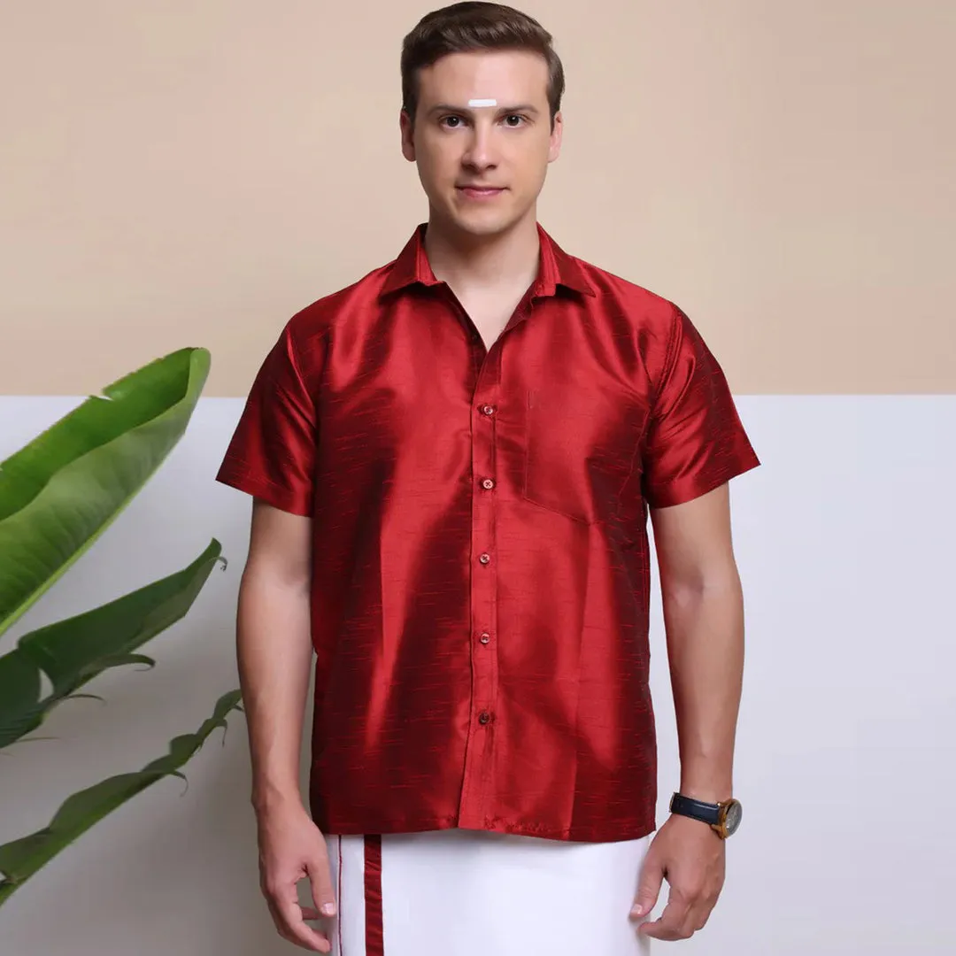 Men's Ethnic Wear Silk Shirt (Red)