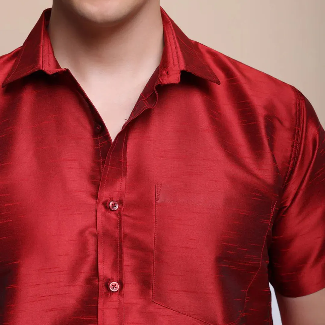 Men's Ethnic Wear Silk Shirt (Red)