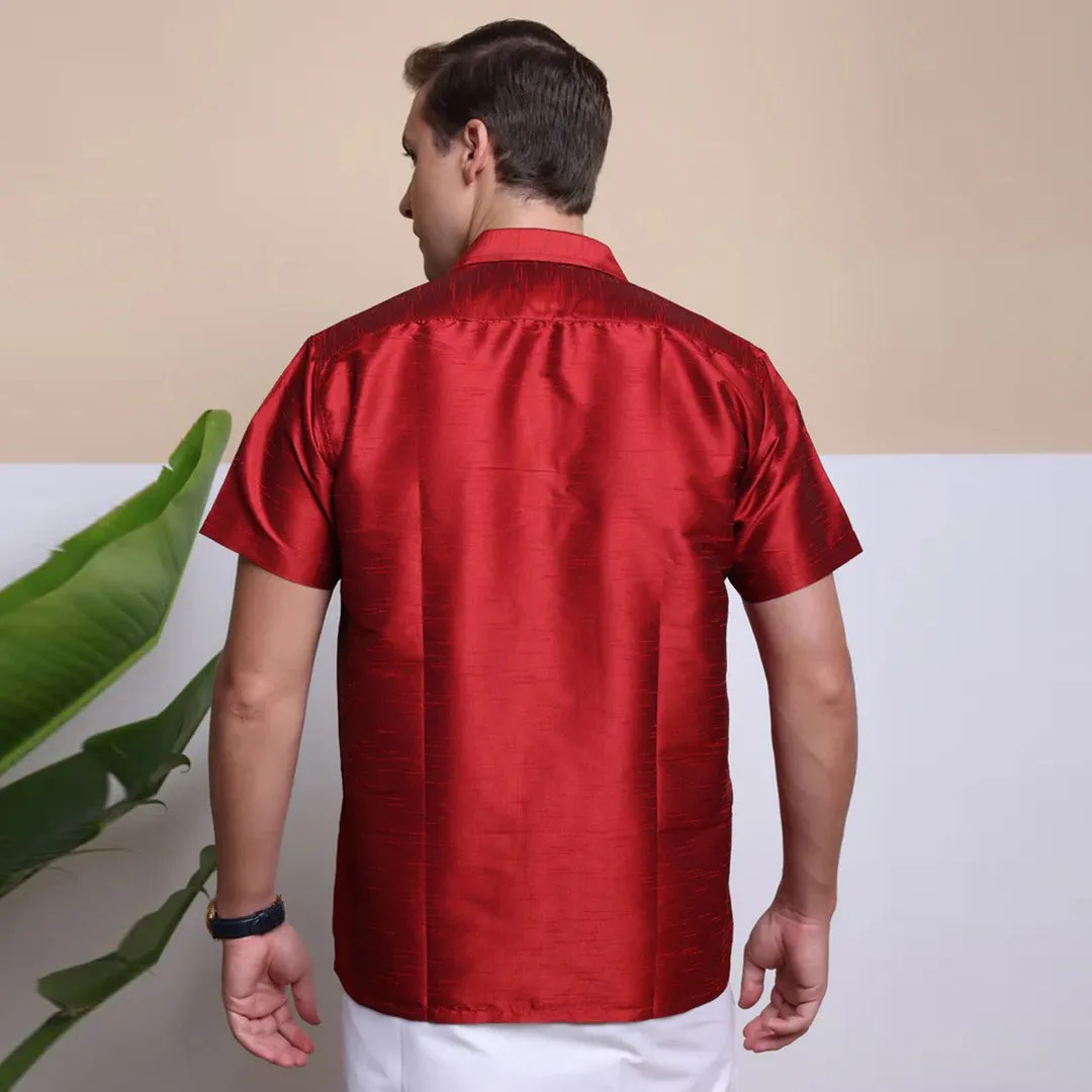 Men's Ethnic Wear Silk Shirt (Red)