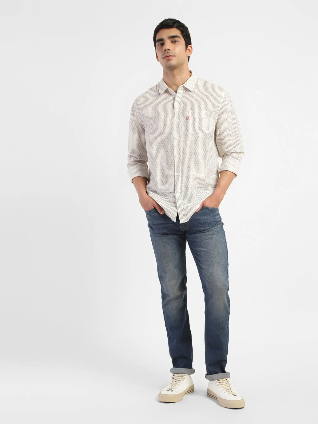 Men's Geometric Regular Fit Linen Shirts