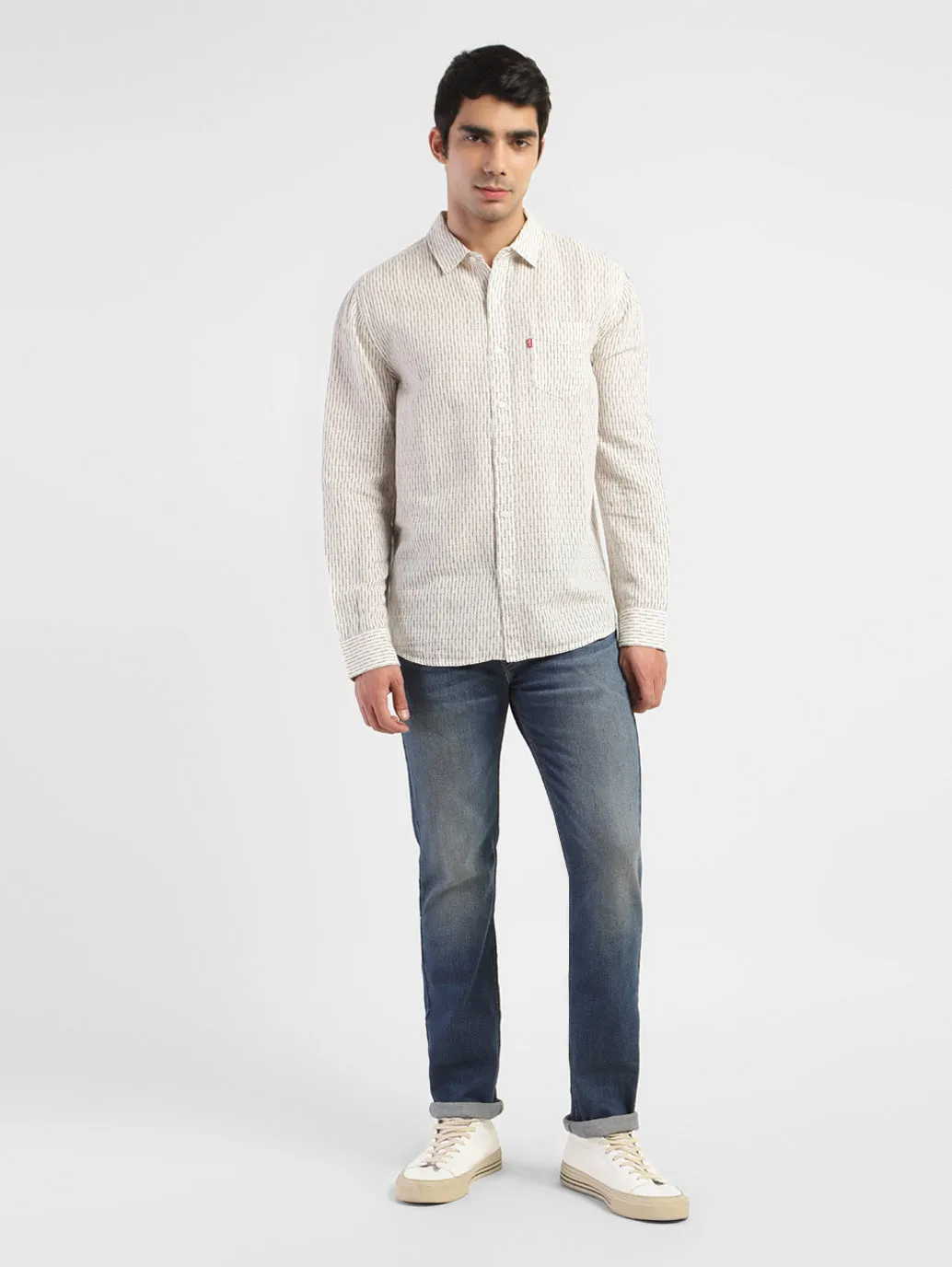 Men's Geometric Regular Fit Linen Shirts