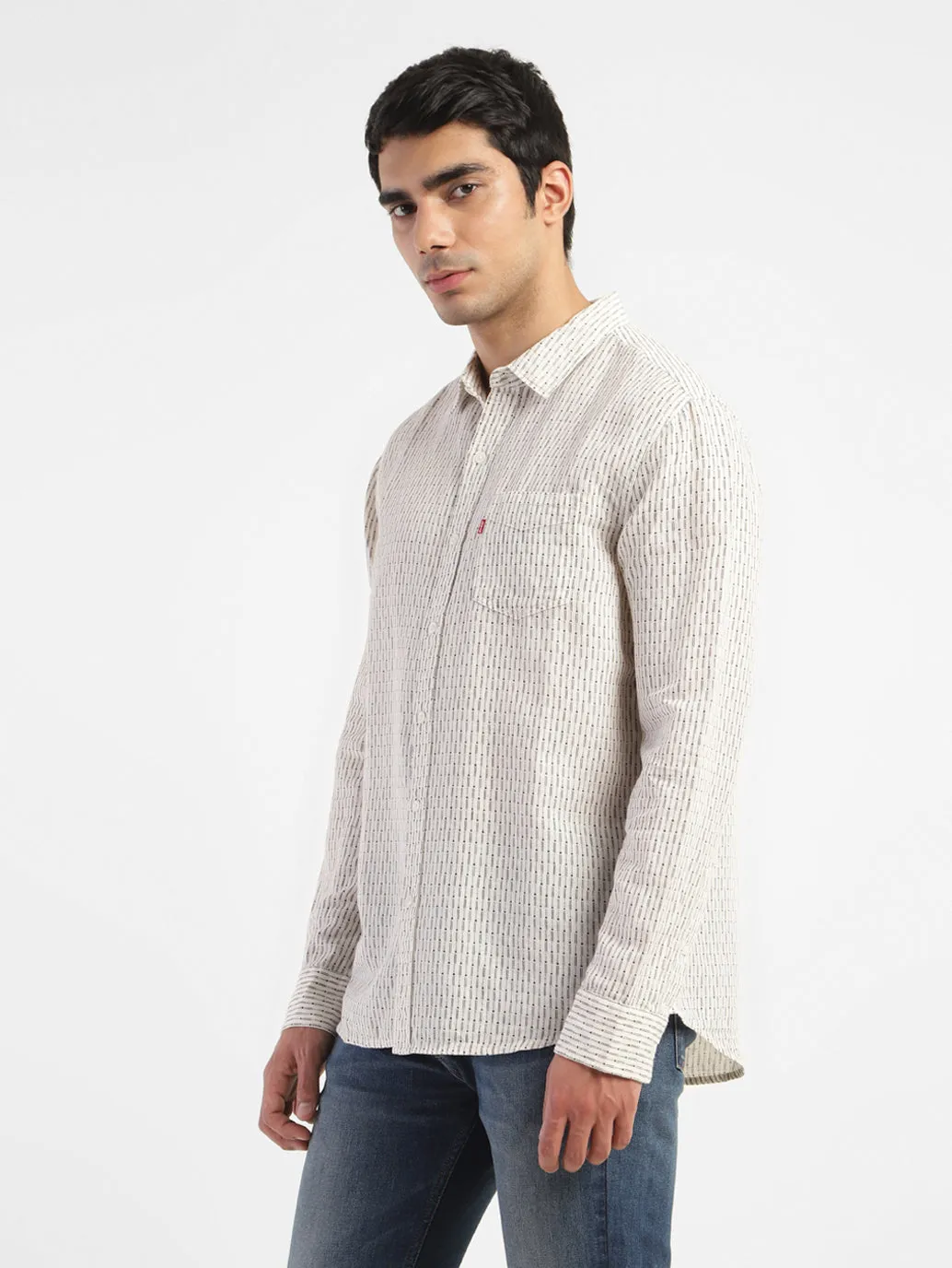 Men's Geometric Regular Fit Linen Shirts