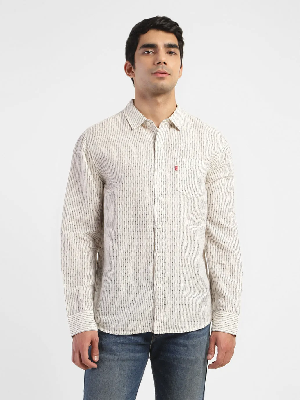 Men's Geometric Regular Fit Linen Shirts