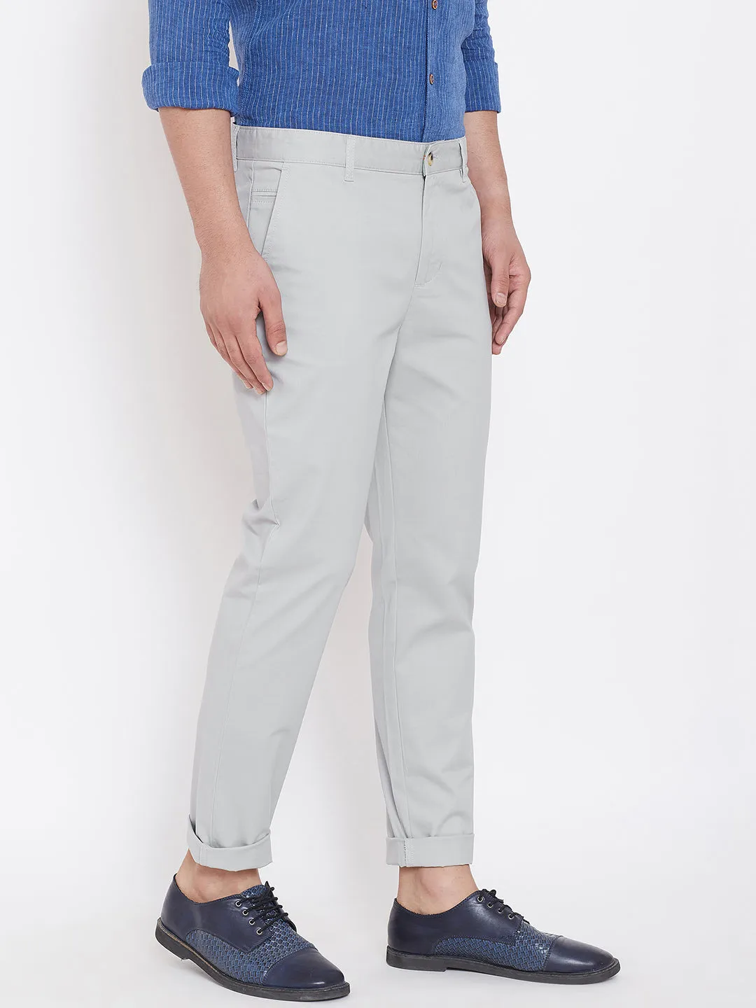 Men's Grey Stretch Washed Casual Tailored Fit Chinos