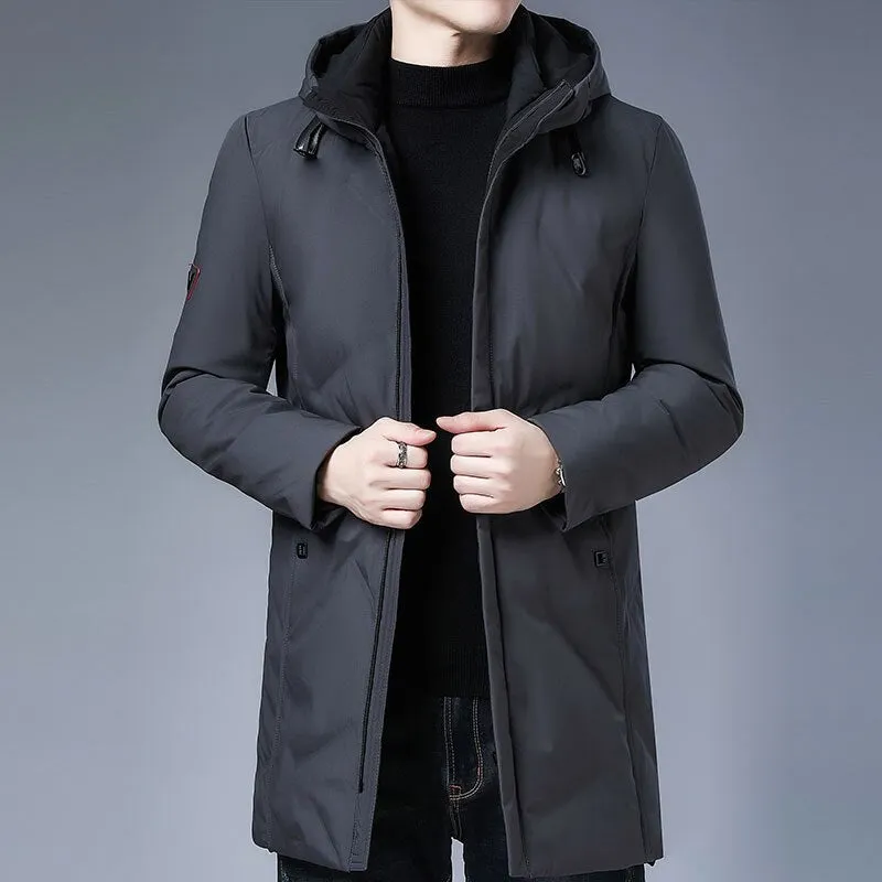 Men's Hooded Long Coat with White Duck Down