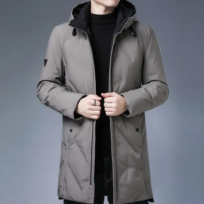 Men's Hooded Long Coat with White Duck Down