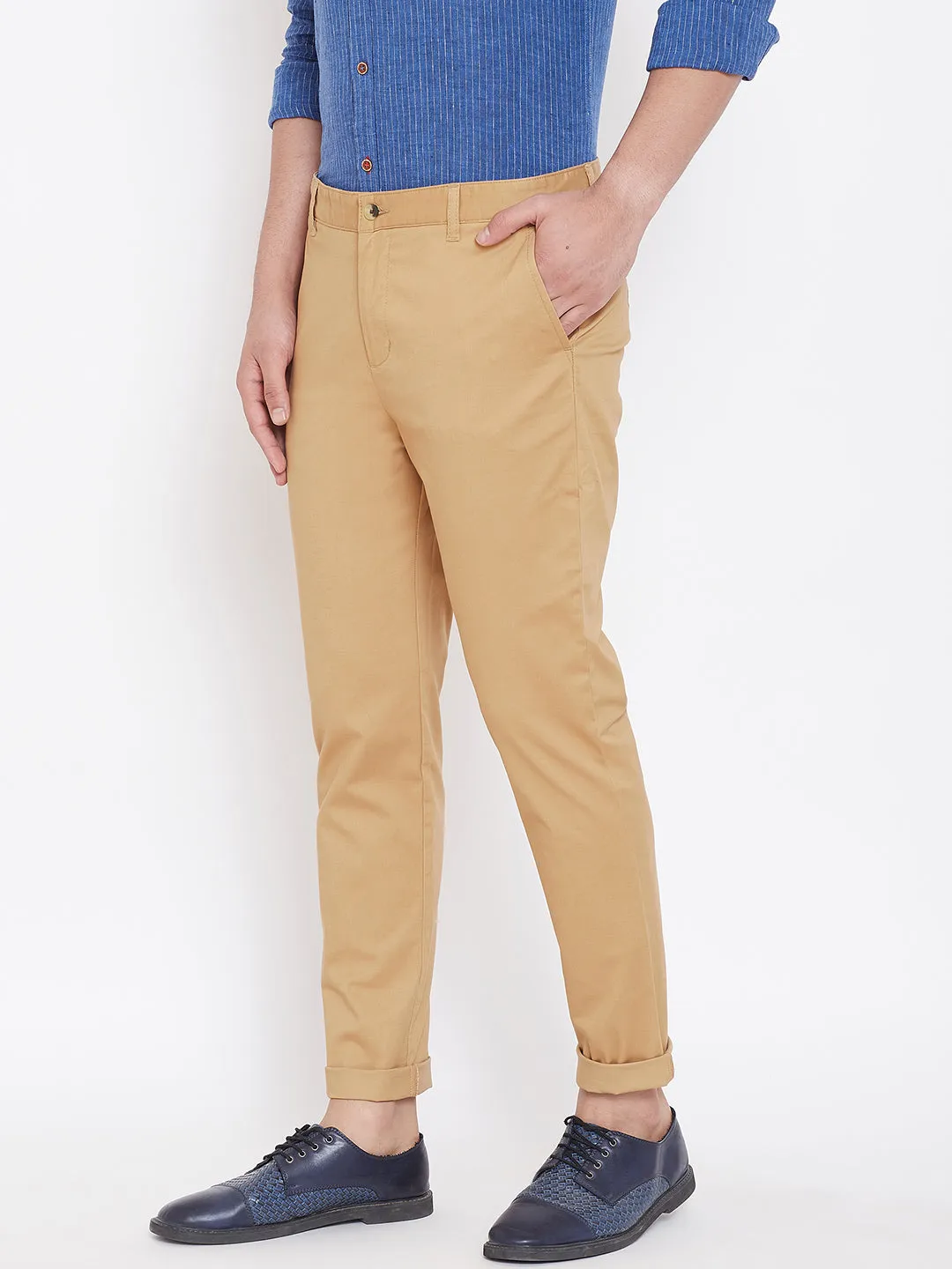 Men's Kakhi Stretch Washed Casual Tailored Fit Chinos