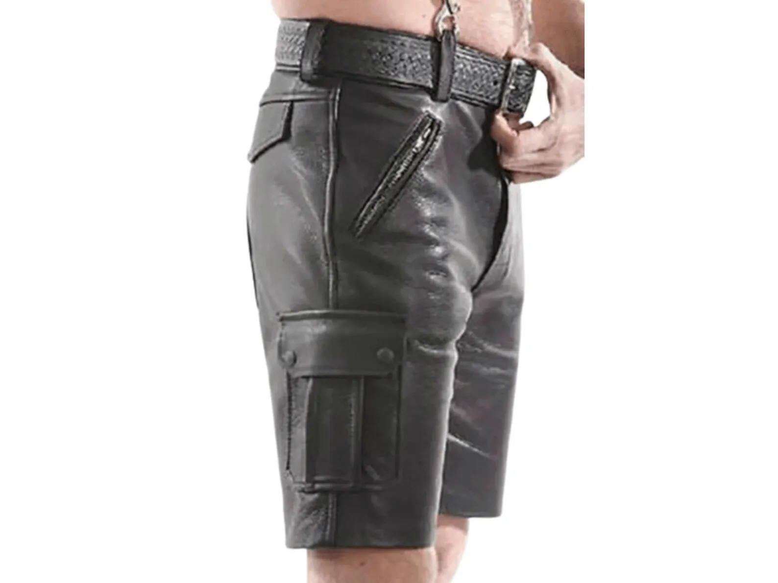 Mens Leather Cargo Shorts