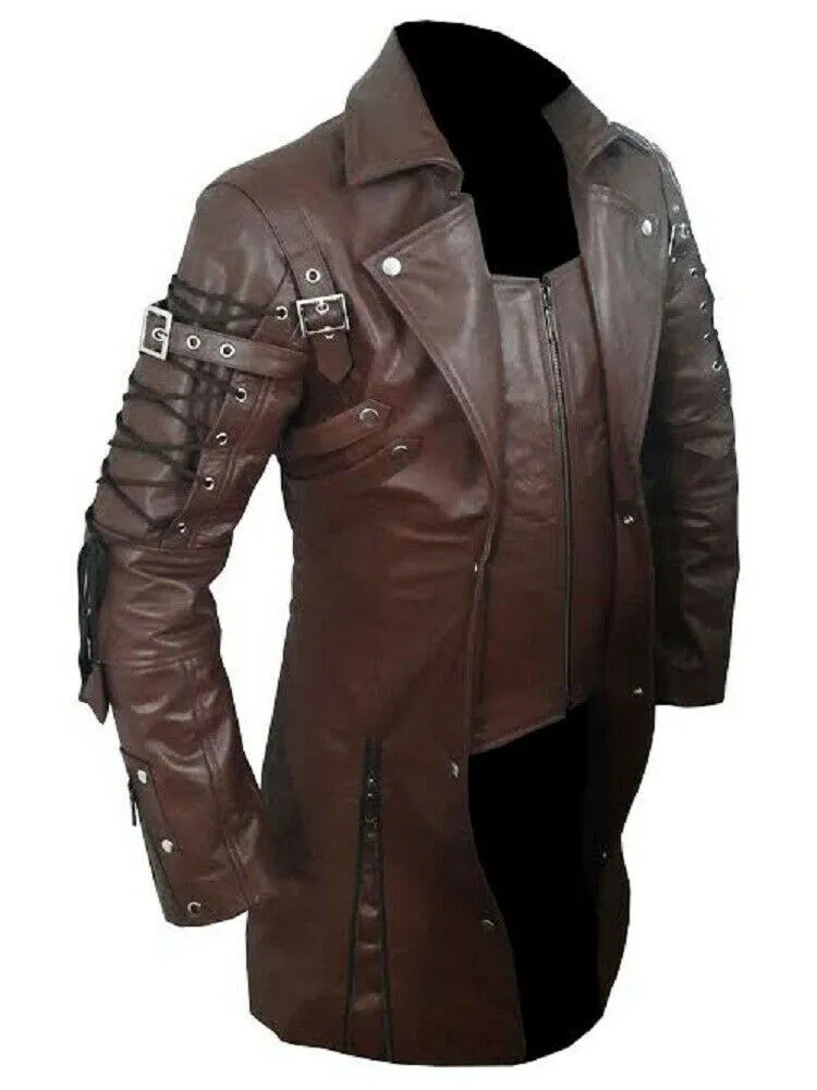 Mens Leather Goth Matrix Trench Coat Steampunk Gothic Van Helsing (T18)