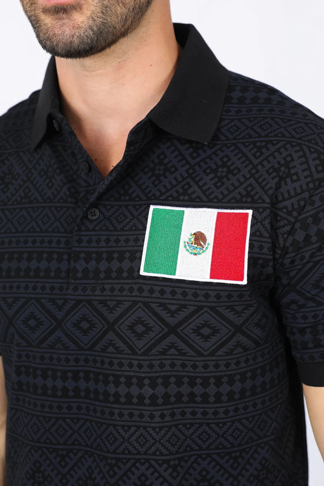 Mens Modern Fit Stretch MEXICO Cotton Polo with Aztec Print