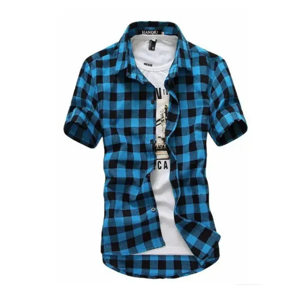 Mens Short Sleeve Checkered Shirt