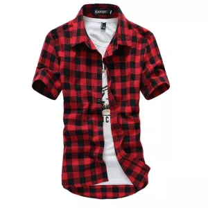 Mens Short Sleeve Checkered Shirt