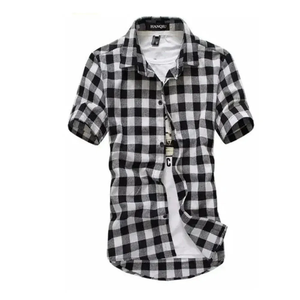 Mens Short Sleeve Checkered Shirt