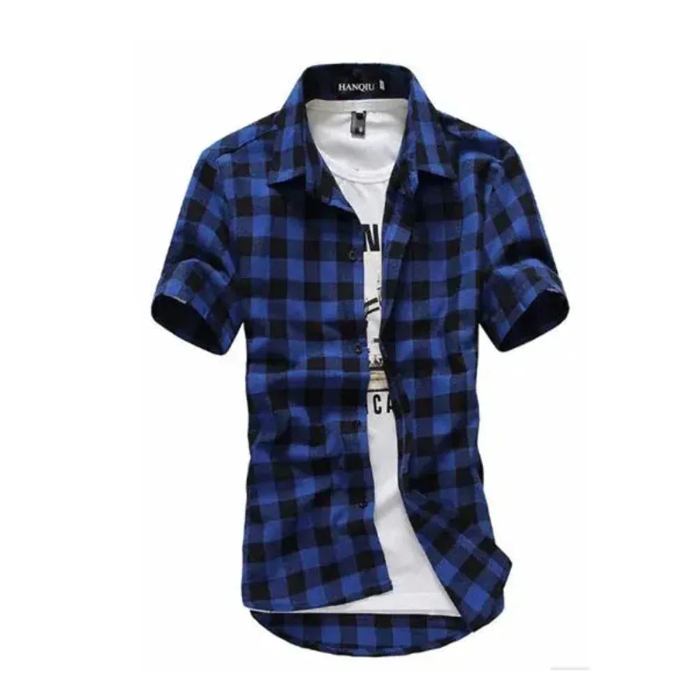 Mens Short Sleeve Checkered Shirt