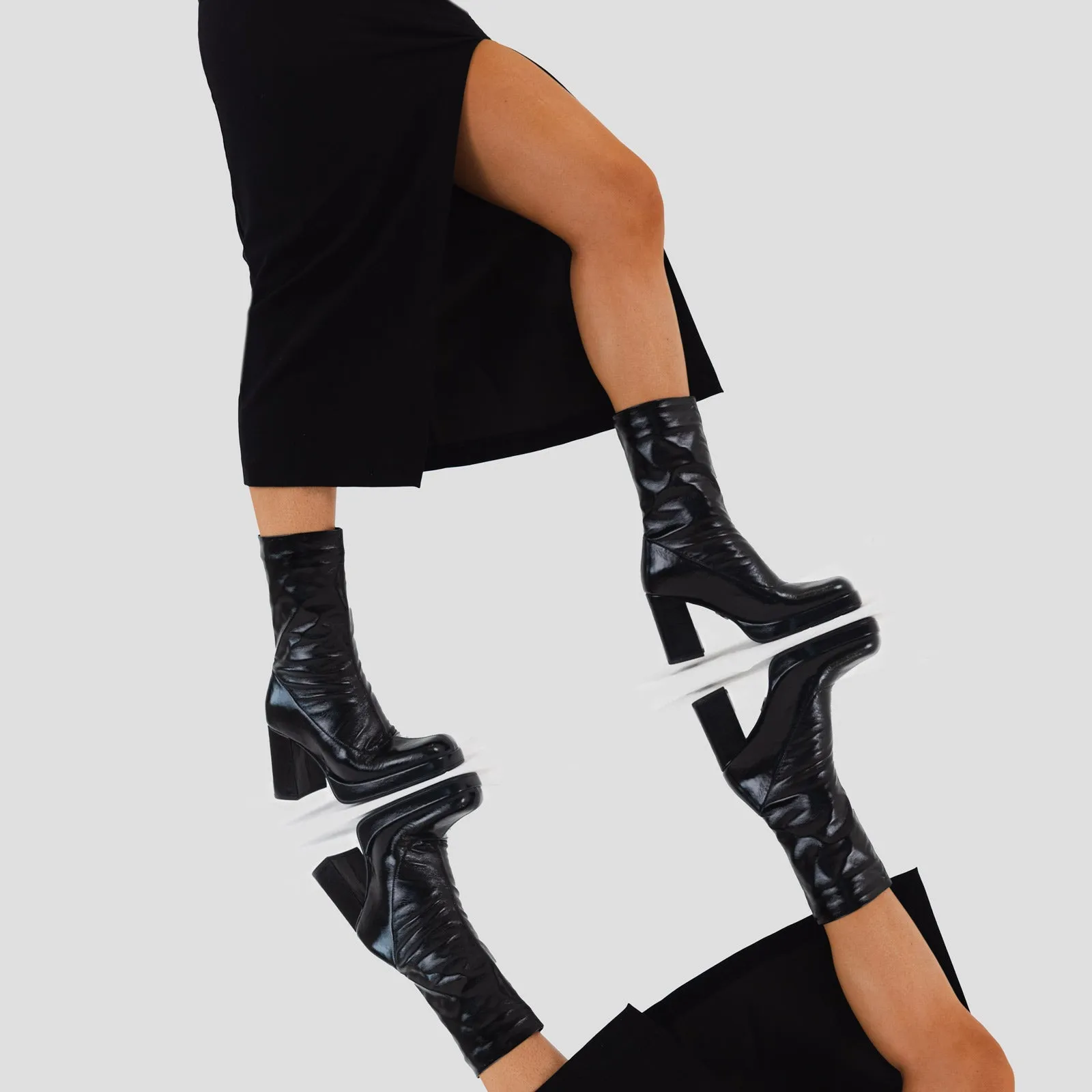 New Melanie Stretch Black Ankle Boots