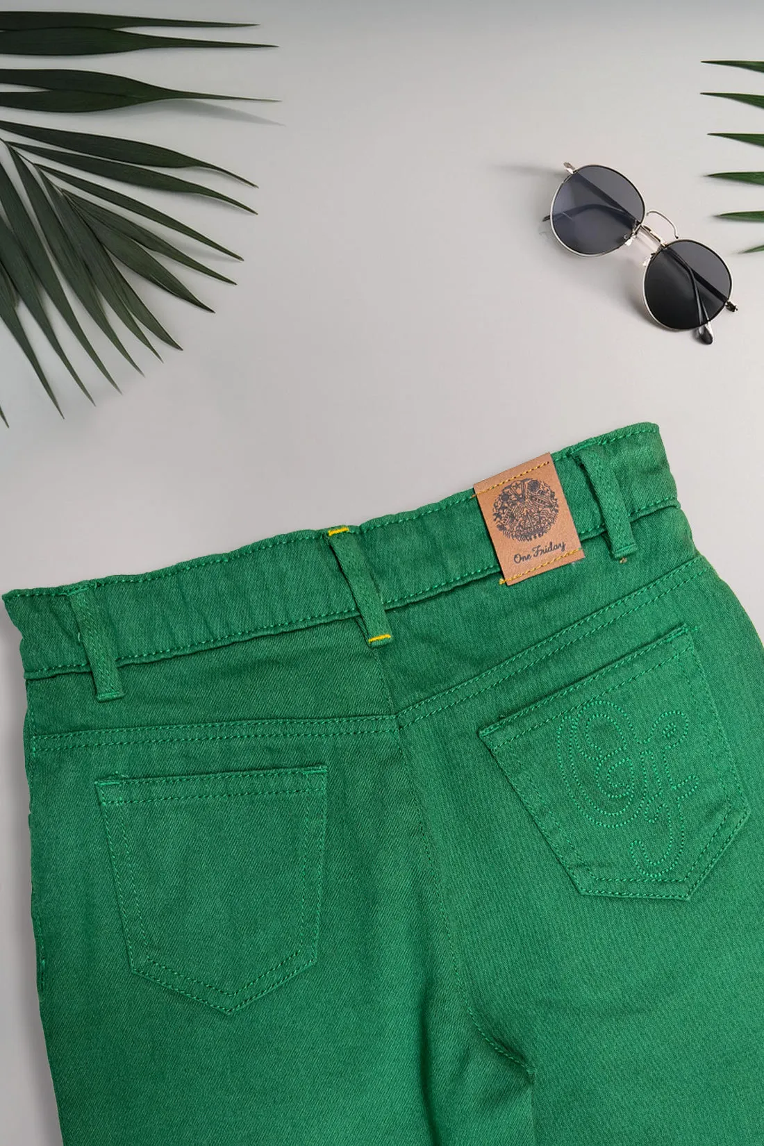 One Friday Kids Boys 100% Cotton Green Shorts