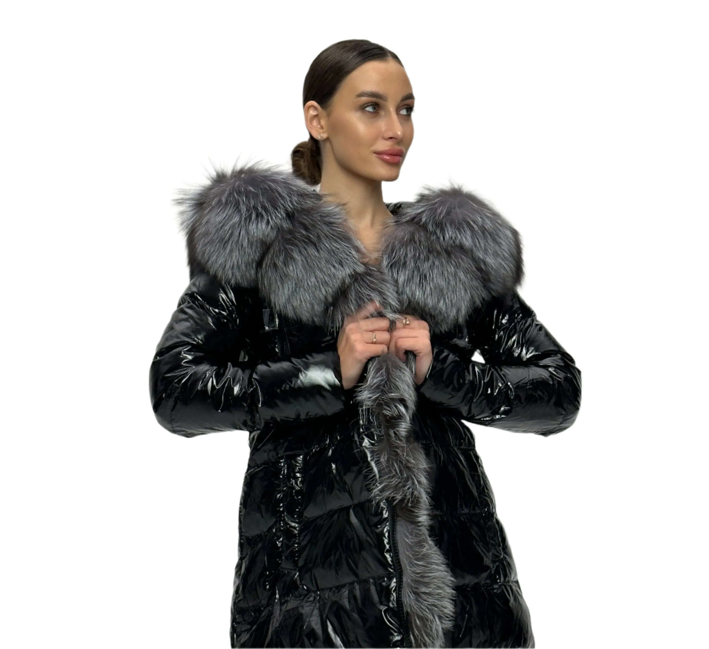 Onyx Genuine Silver Fox Down Parka 107cm