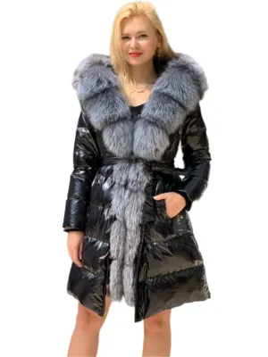 Onyx Genuine Silver Fox Down Parka 107cm