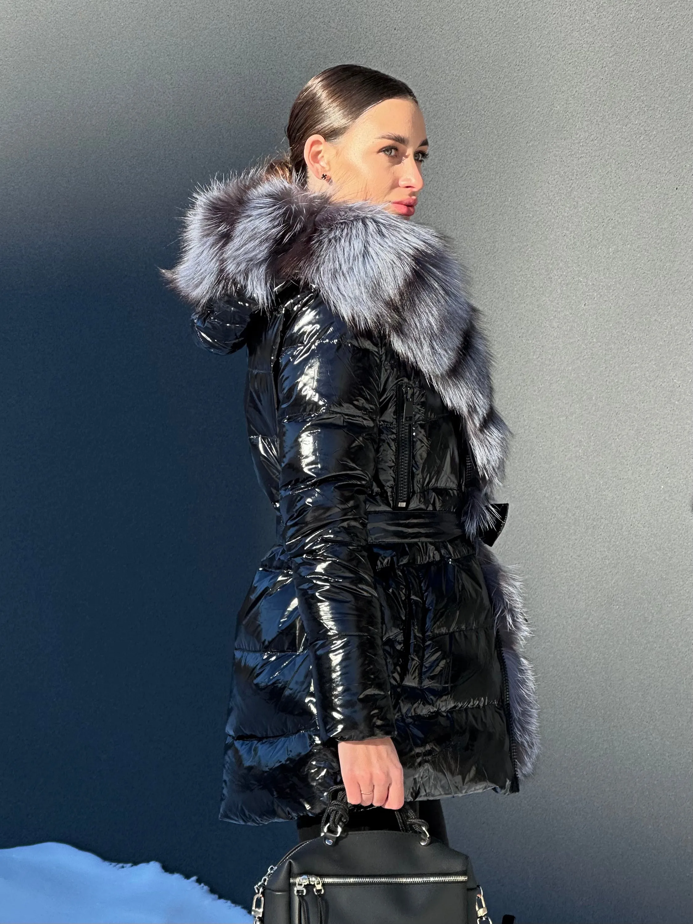 Onyx Genuine Silver Fox Fur Down Parka 85cm